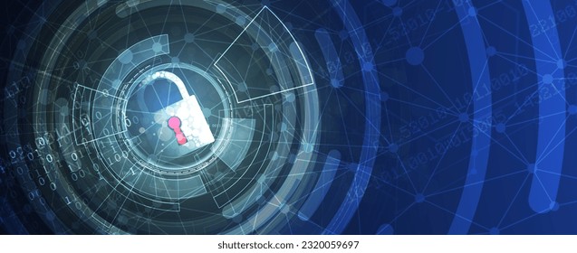 Іnternet digital security technology concept for business background. Lock on circuit board