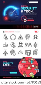 Digital Security and Technology designs with a flat icon set and privacy and cyber safety illustrations - vector collection.