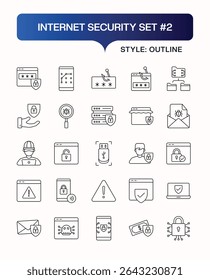 Digital Security Threats and Solutions Line Icon Set