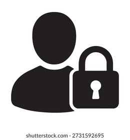 Ícone de segurança digital e proteção da privacidade do usuário com um símbolo de pessoa e cadeado