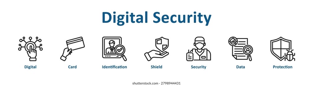 Digital Security web icon banner with line art style