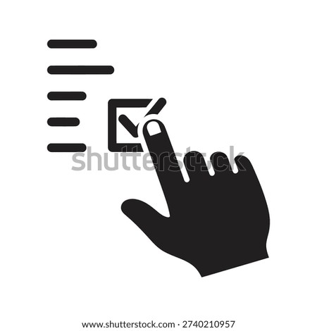 Digital selection tap showing hand touching checkbox interface representing voting choice online option user preference interactive input