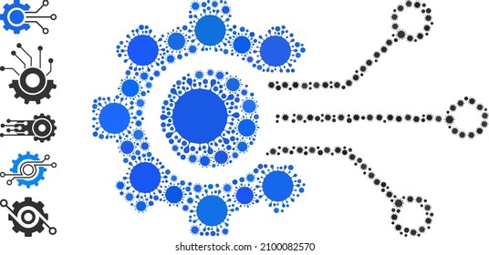 Digital sensor cog mosaic icon. Vector mosaic composed from random bacilla parts. Coronavirus mosaic digital sensor cog icon and other icons. Digital sensor cog mosaic for medical images.
