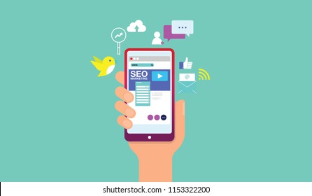 Digital And SEO Marketing - The New And Modern Minimalist Trends. Can Use For Web, Mobile, Landing Page, Infographics, Editorial, Commercial Use And Others. Vector.