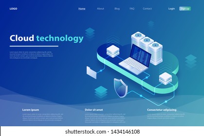 Digital service or app with data transfering. Web cloud technology business. Internet data services. Cloud data storage. Cloud computing technology users network. Online computing technology.