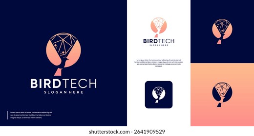 Digital service with circular shape bird symbol, global technology symbol, vector design template.