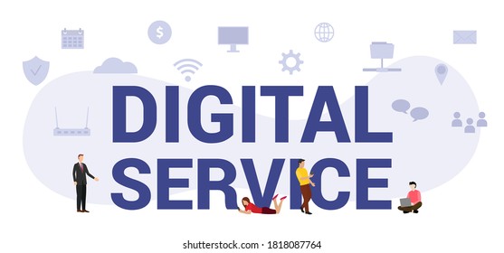 digital service concept with modern big text or word and people with icon related modern flat style