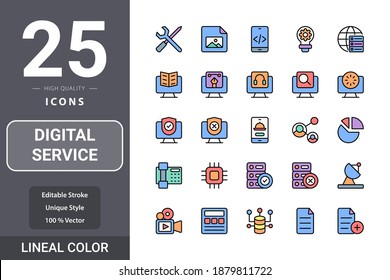 Digital Service icon pack for your web site design, logo, app, UI. Digital Service icon lineal color design. Vector graphics illustration and editable stroke. EPS 10.