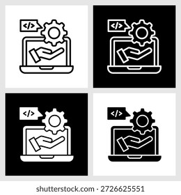 Icono de servicios digitales con fondo blanco y negro