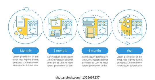 Digital services subscription vector infographic template. Tariff plans. Data visualization with four steps and options. Process timeline chart. Workflow layout with icons