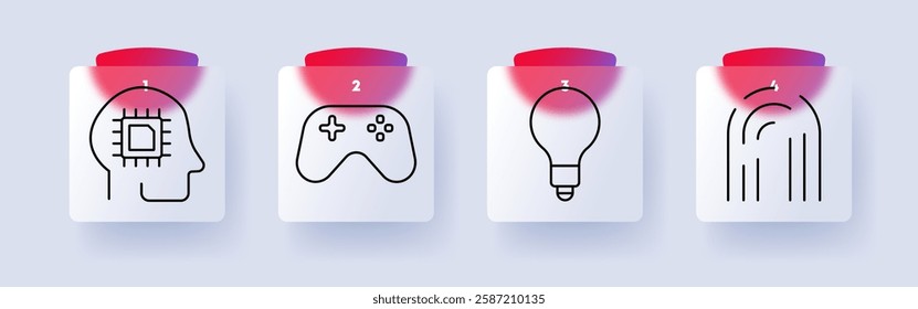 Digital set icon. AI brain, game controller, lightbulb, fingerprint, artificial intelligence, gaming, creativity, security, identity, biometrics