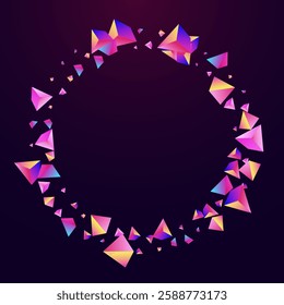 Digital Shapes Vector Dark Violet Background. Cosmic Flow Geometric Card. Magical Technology Pyramid Brochure. Holographic Triangle Trendy Cover.