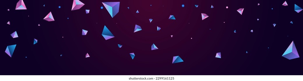 Digital Shapes Vector Panoramic Dark Violet Background. Bright Modern Jewel Banner. Gradient Flow Stone Catalog. Cosmic Pyramid Graphic Pattern.