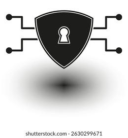 Digital shield icon. Cyber lock symbol. Secure network vector. Black keyhole element.