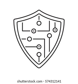 Digital shield linear icon. Thin line illustration. Contour symbol. Vector isolated outline drawing
