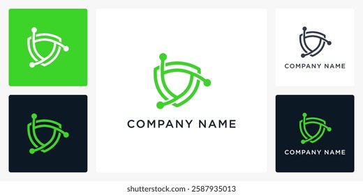 Digital shield logo design vector