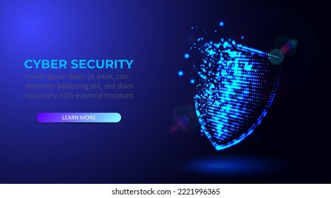 Digital Shield Made Of Glowing Dots. Protect Security And Safety. Antivirus Cyber Protection Concept. Vector Illustration.