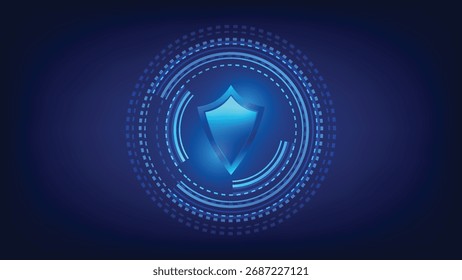 Escudo digital sobre fondo azul. Seguridad cibernética y cortafuegos de red