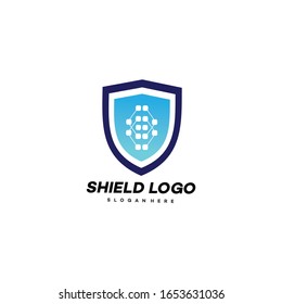Digital shield protect logo design template - vector.