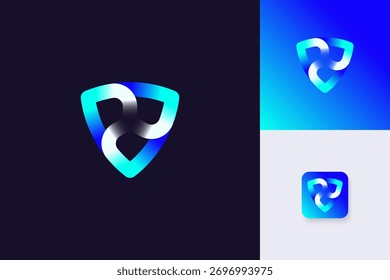 digital shield protection logo design vector template