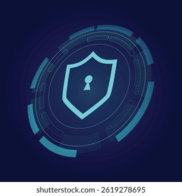 Digitaler Schild, der Cybersicherheit in einem technologischen Kontext darstellt, mit Sicherheitssymbolvektor