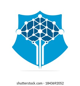 Digital shield and tree logo design concepts. Educational learning and security companies logo.