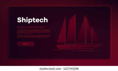 Digital ship. UX/UI Concept for web page, banner, presentation. Vector illustration