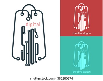 Digital Shop Logo Design Template. Vector Illustration package and board.  Logo Concept for digital store, online digital service.