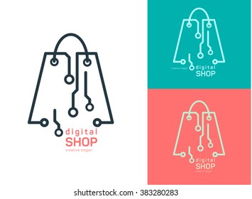 Digital Shop Logo Design Template. Vector Illustration package and board.  Logo Concept for digital store, online digital service.
