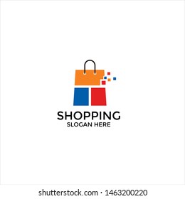 Digital Shopping bag logo design element. Digital online shop sign. Vector illustration, Emblem, Design Concept, Creative Symbol, Icon.