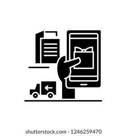 Digital shopping black icon, vector sign on isolated background. Digital shopping concept symbol, illustration 