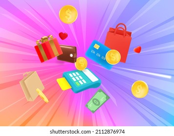 Concepto de compras digitales. 3.ª ilustración vectorial