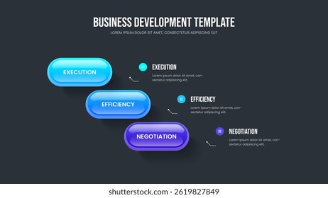 Digital Showcase 3 Option Diagram Slide Design. Corporate Profile Slideshow Template Vector Illustration. Visual Plan Three Step Infographic Frame Layout.