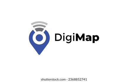 Estilo de diseño de simplicidad del logotipo del localizador de mapas de señal digital para la empresa de tecnología empresarial