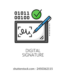 Digital signature biometric identification, recognition or verification icon. Isolated vector sign, ensuring document integrity and authentication in digital transactions, enhancing trust and privacy