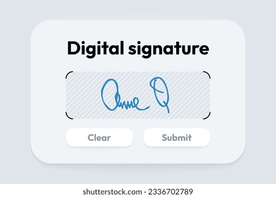 Digital signature concept. Application for write and sign contract and business agreement, smart phone app for signing document vector illustration. Handwriting with buttons submit and clear