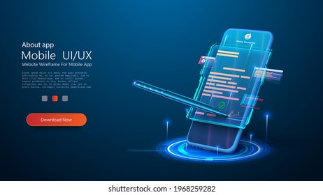 Digital signature concept with phone and pen. Mobile document manager or e-signature business concept vector isometric illustration. Blockchain or Smart Contract landing page design. E-signature. Blue