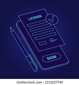 Digital signature concept. Signing document procedure online on smartphone. Electronic technology in business, financial, law. Accept terms and conditions, certificate or license vector illustration