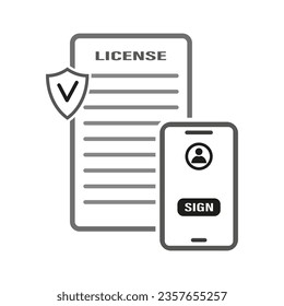 Digital signature concept. Signing document procedure online icon. Certificate or license symbol. Accept terms and conditions icon. Vector illustration. EPS 10.