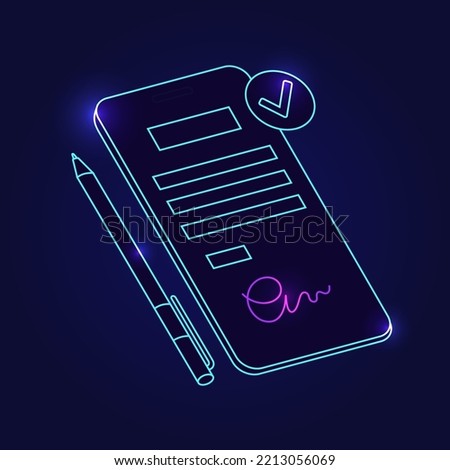 Digital signature concept. Signing document procedure online on smartphone. Electronic technology in business, financial, law. Accept terms and conditions, certificate or license vector illustration