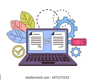  Digital signature electronic document management line art concept. Vector flat graphic design isolated illustration icon
