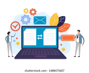 Digital signature electronic document management web banner page concept. Vector flat graphic design isolated illustration icon