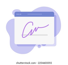 Digital signature electronic online service icon vector, blue violet autograph on we website page on fluid liquid abstract background clipart illustration modern graphic