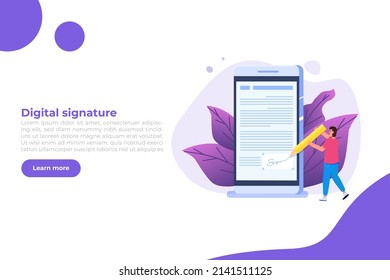 Digital signature, Electronic Smart contract. Vector illustration