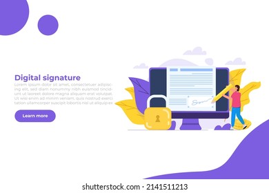 Digital signature, Electronic Smart contract. Vector illustration
