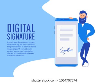 Digital Signature. Flat 3d Web Contract Signature Infographic Concept Vector