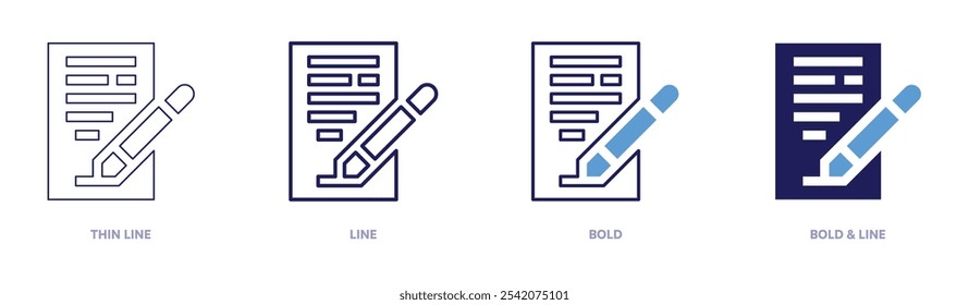 Digital signature icon in 4 different styles. Thin Line, Line, Bold, and Bold Line. Duotone style. Editable stroke.