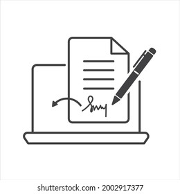 Digital signature icon, e document form, electronic device for contract or agreement, icon, vector.