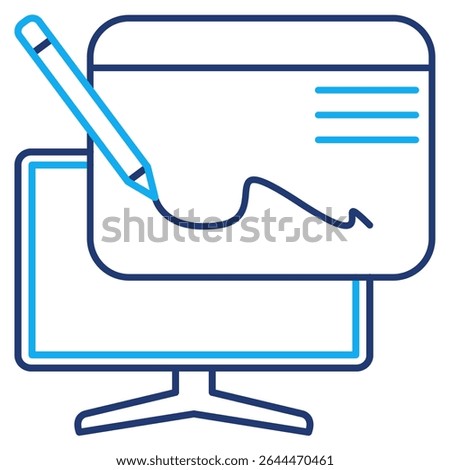 Digital Signature icon represented by sign, pen, monitor Dual Line style.