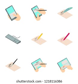 Digital signature icons set. Cartoon set of 9 digital signature vector icons for web isolated on white background